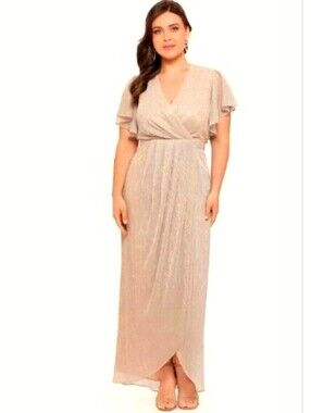 Betsy & Adam Maxi Dress, Size 14, Gold Sparkle, Flutter Sleeve
